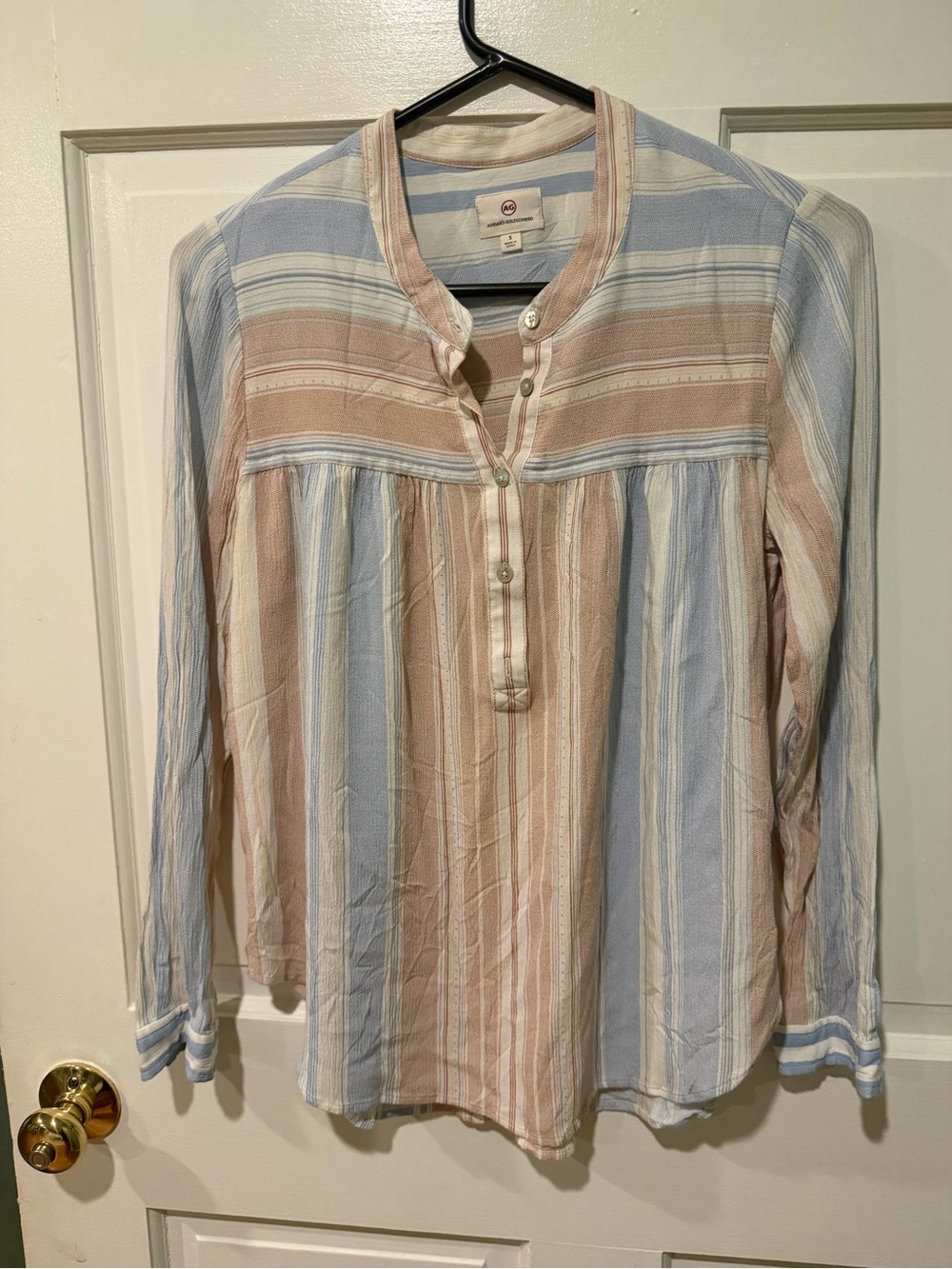 Ag Adriano Goldschmied Striped Button-Front Tunic in Blue & Pink/Red